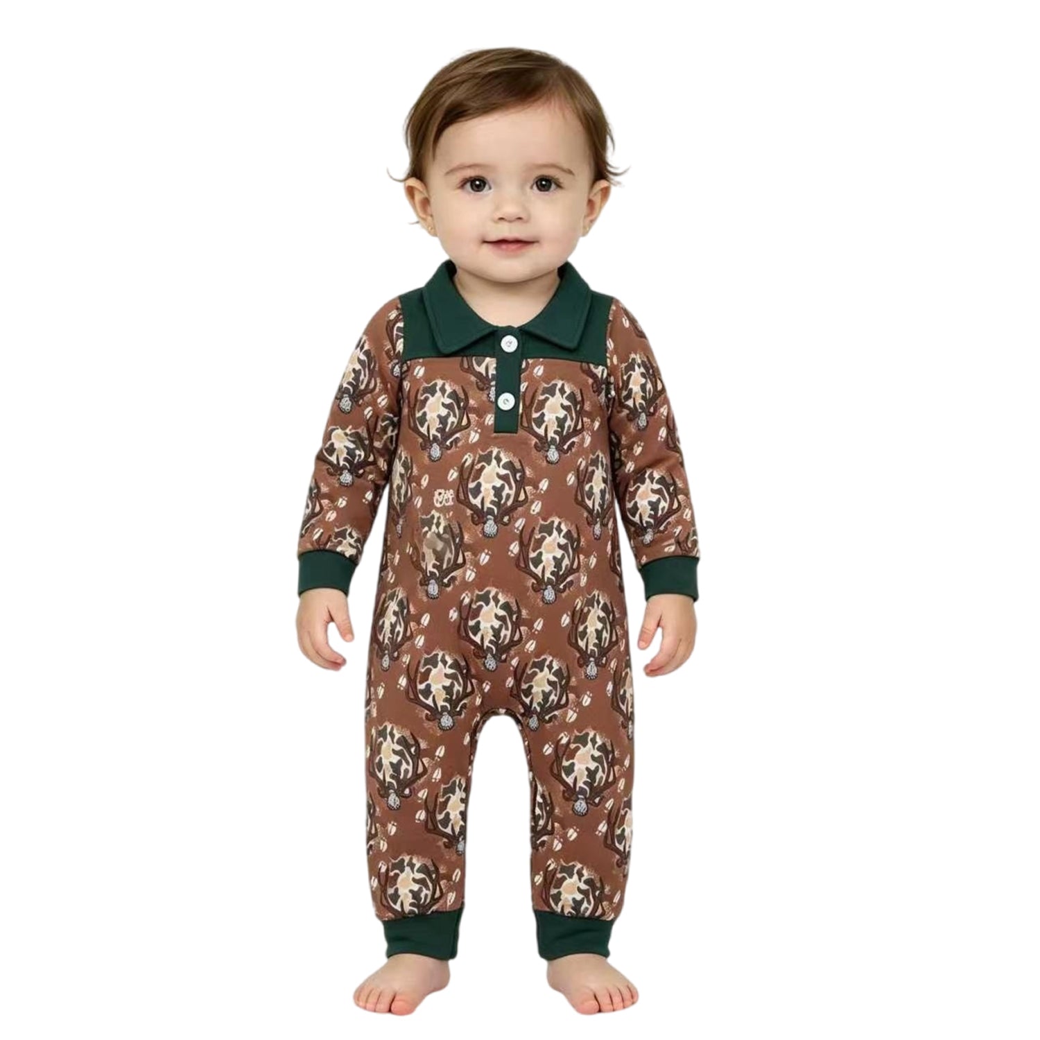Long sleeves camo deer baby boys hunting romper