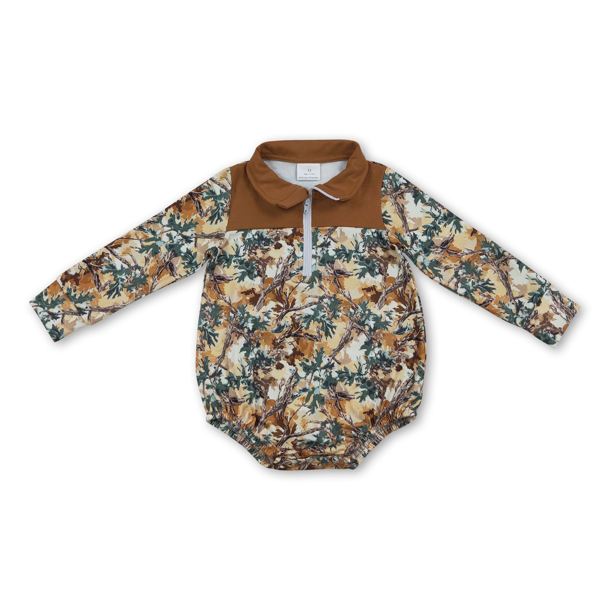 Long sleeves brown camo baby boy fall romper