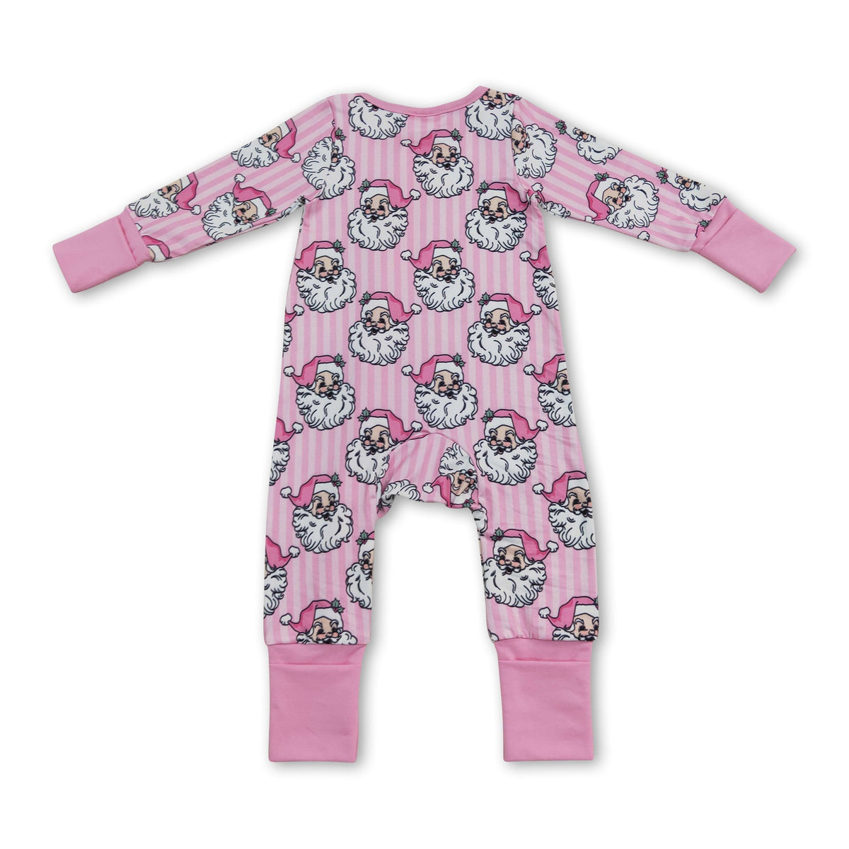 Pink stripe santa baby girls Christmas zipper romper