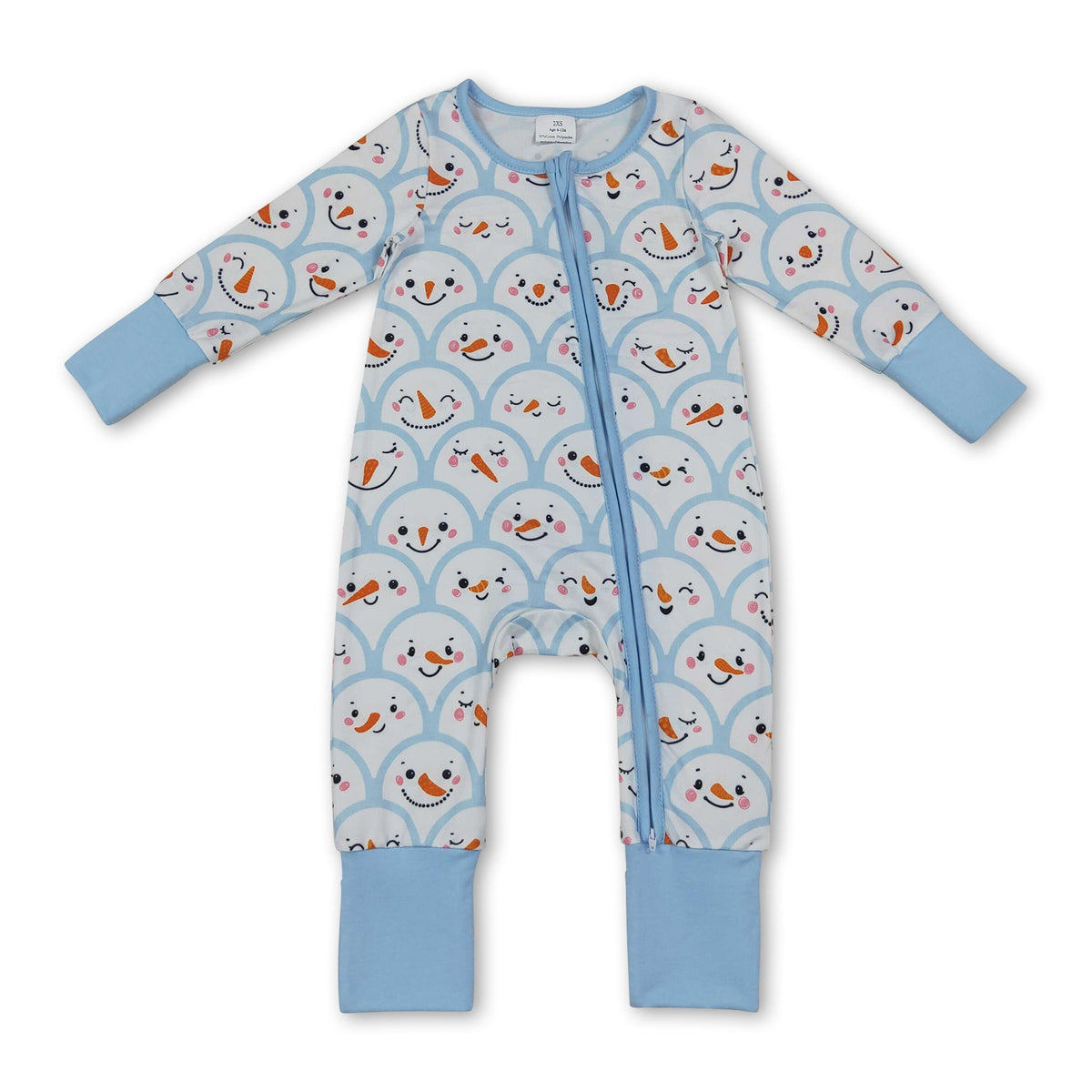 Blue snowman long sleeves baby boys zipper romper