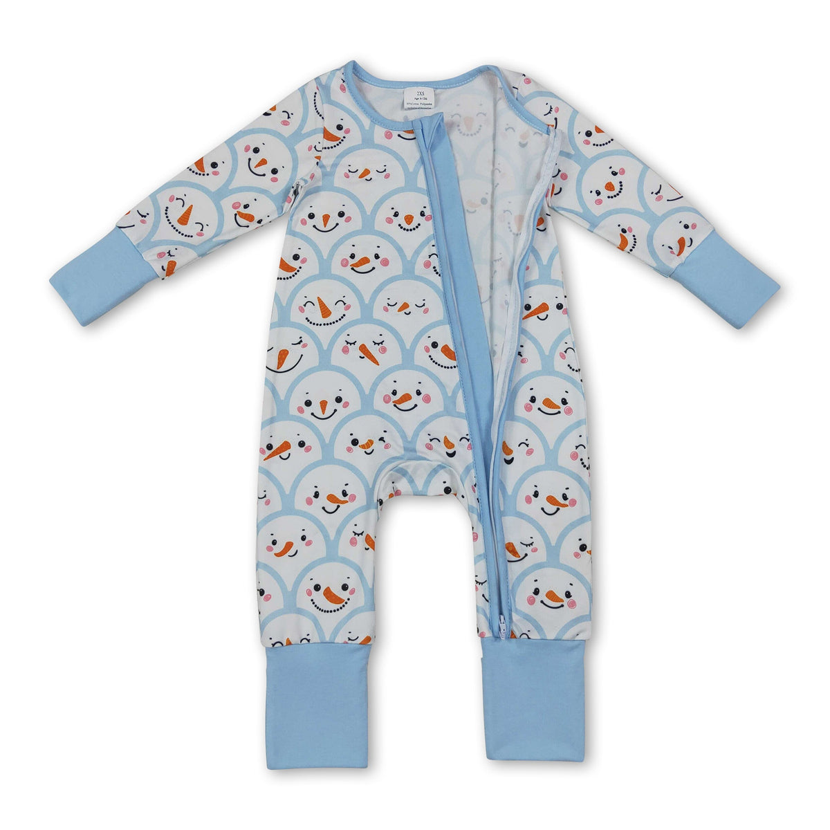 Blue snowman long sleeves baby boys zipper romper