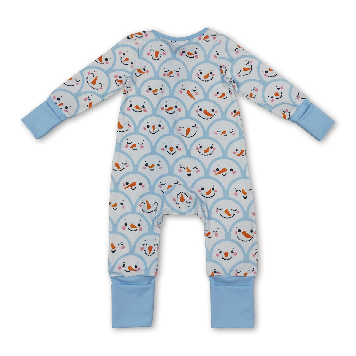 Blue snowman long sleeves baby boys zipper romper