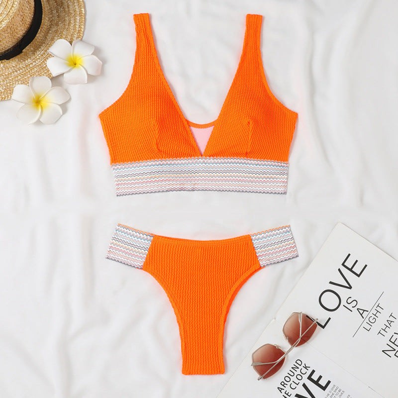 Swimsuit Split Board Solid Color Ribbon Sexy Bikini Swimsuit