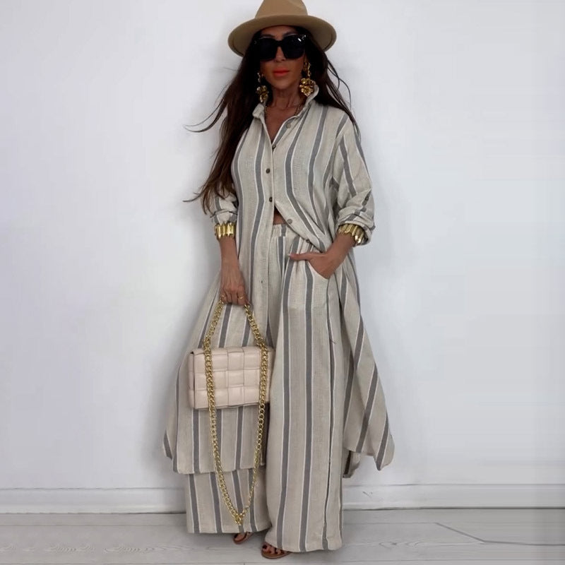Summer Elegant Sexy V neck Top Printed Wide Leg Pants Two Piece Set