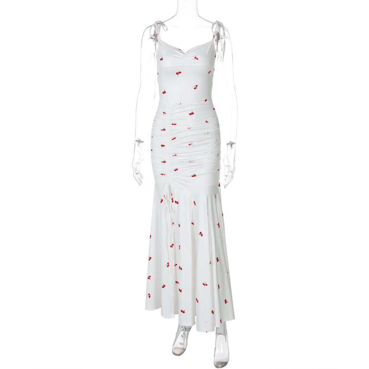 Women Clothing Summer Printing Sexy Suspenders Ruched Split Dress Women Summer Dress