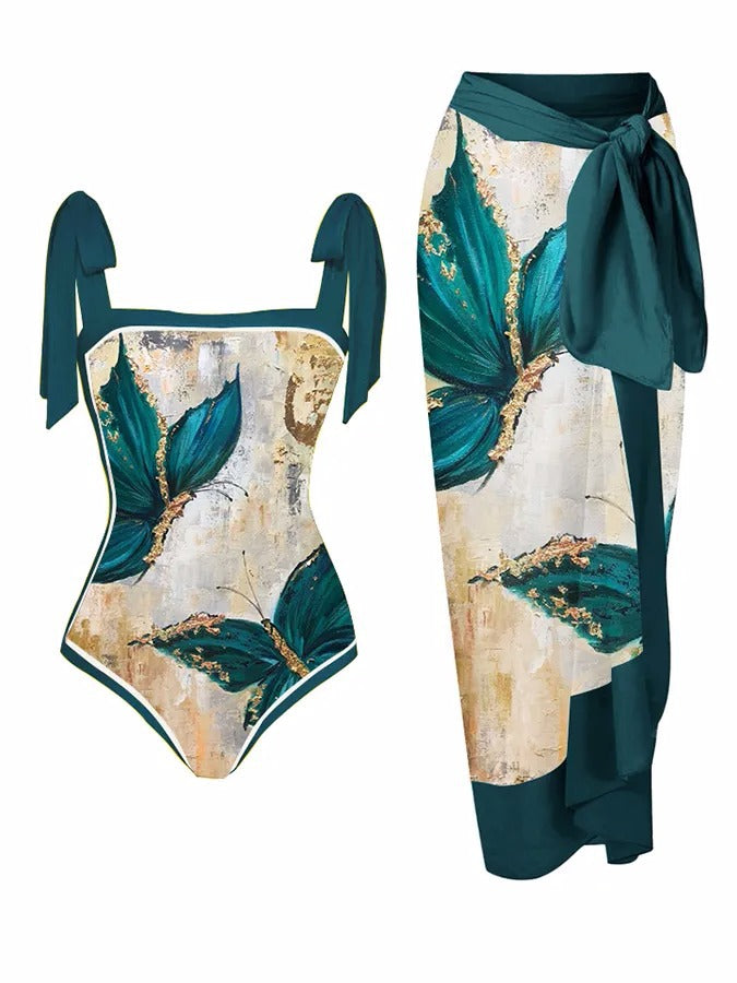Customized Printed Two-Piece One-Piece Swimsuit Conservative Cover Hip Skirt Swimsuit