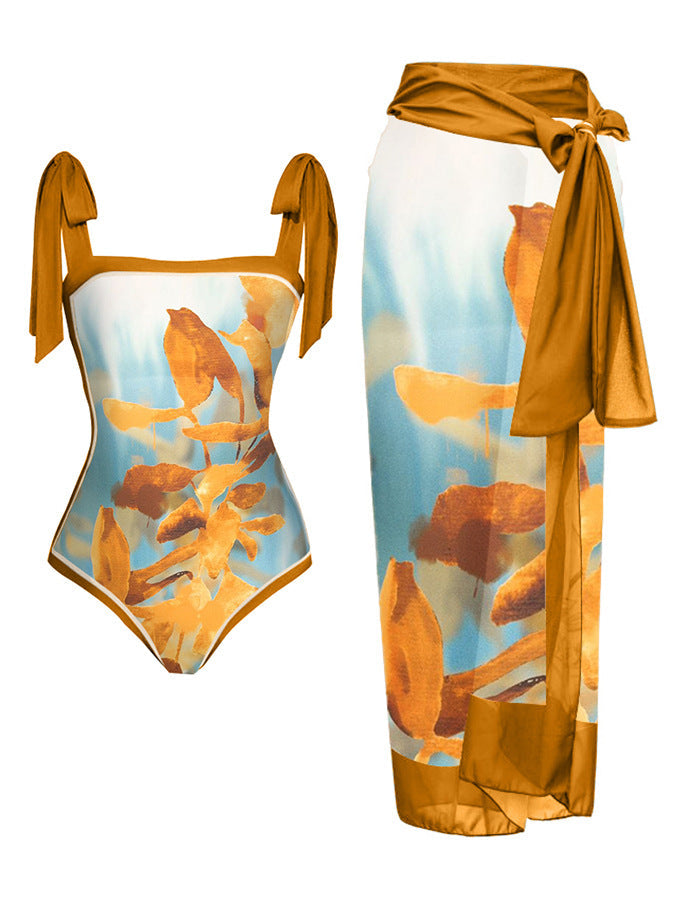 Customized Printed Two-Piece One-Piece Swimsuit Conservative Cover Hip Skirt Swimsuit