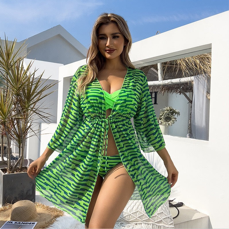 Lonkey Mesh Three Piece Swimsuit Women&