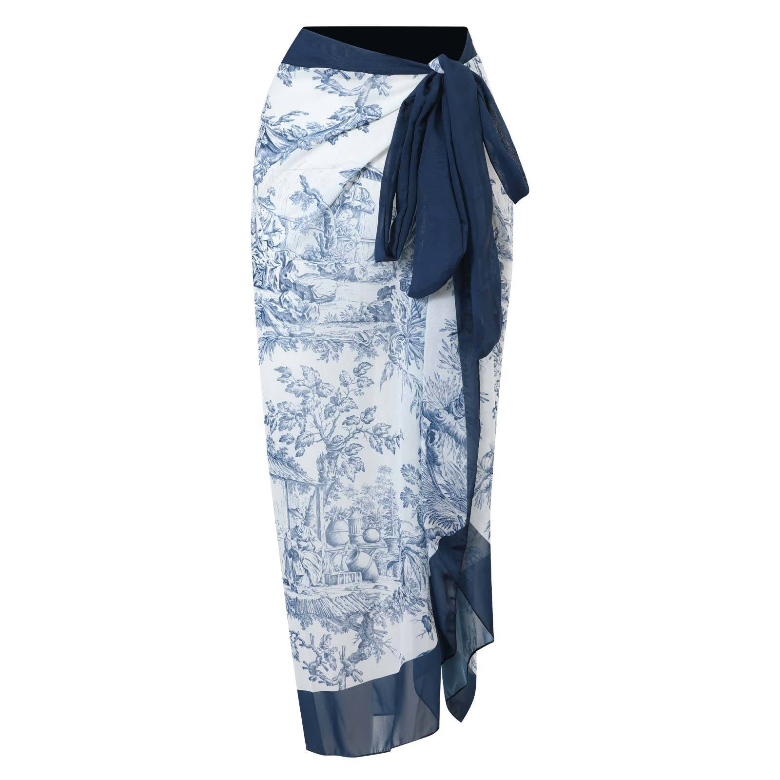 One Piece Swimsuit Women Conservatively Thin Vintage Printed Chiffon Dress with Steel Bracket Hard Bag Swimsuit