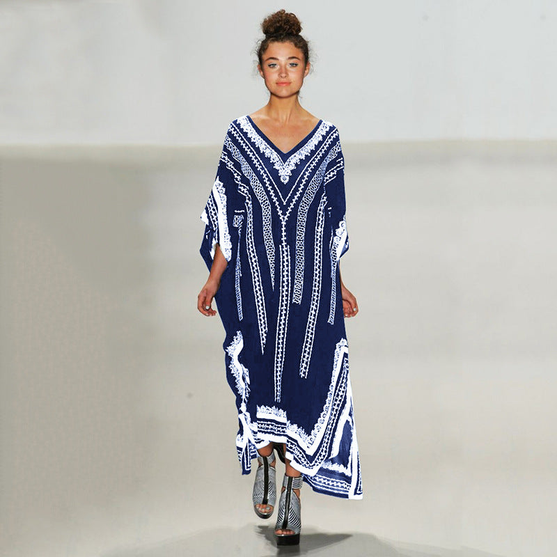 Black Bottom Quick Drying Robe Beach Dress Loose plus Size Maxi Dress Bikini Cover up Sun Protection Shirt Women Robe