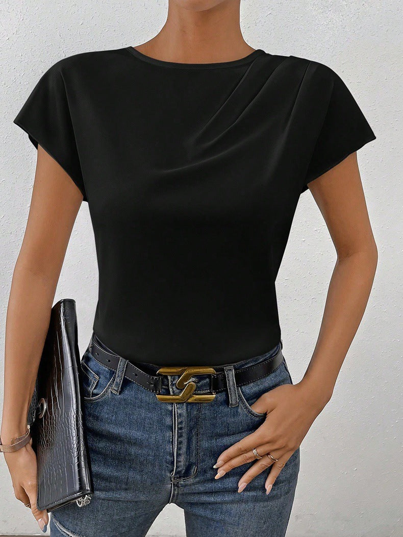 Women Clothing Summer Satin Satin Shirt Women Simple Short Sleeved Shirt Top