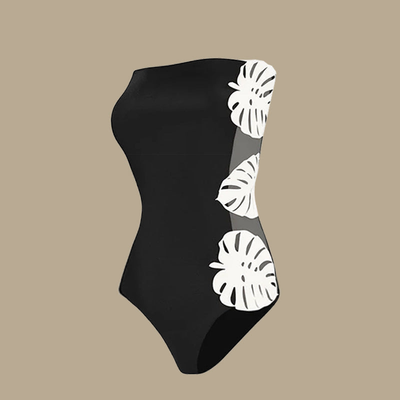 Sexy Cutout Leaf Decoration One Piece Swimsuit Women