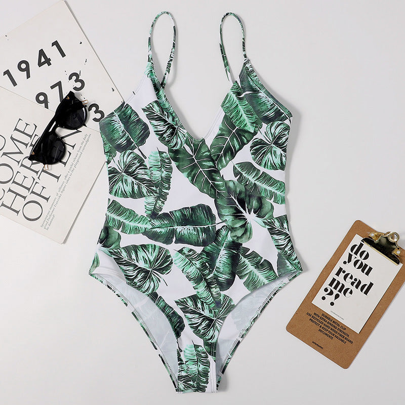 Women Siamese Triangle Backless Strap Multi Color Printing Swimsuit Original Single Swimsuit