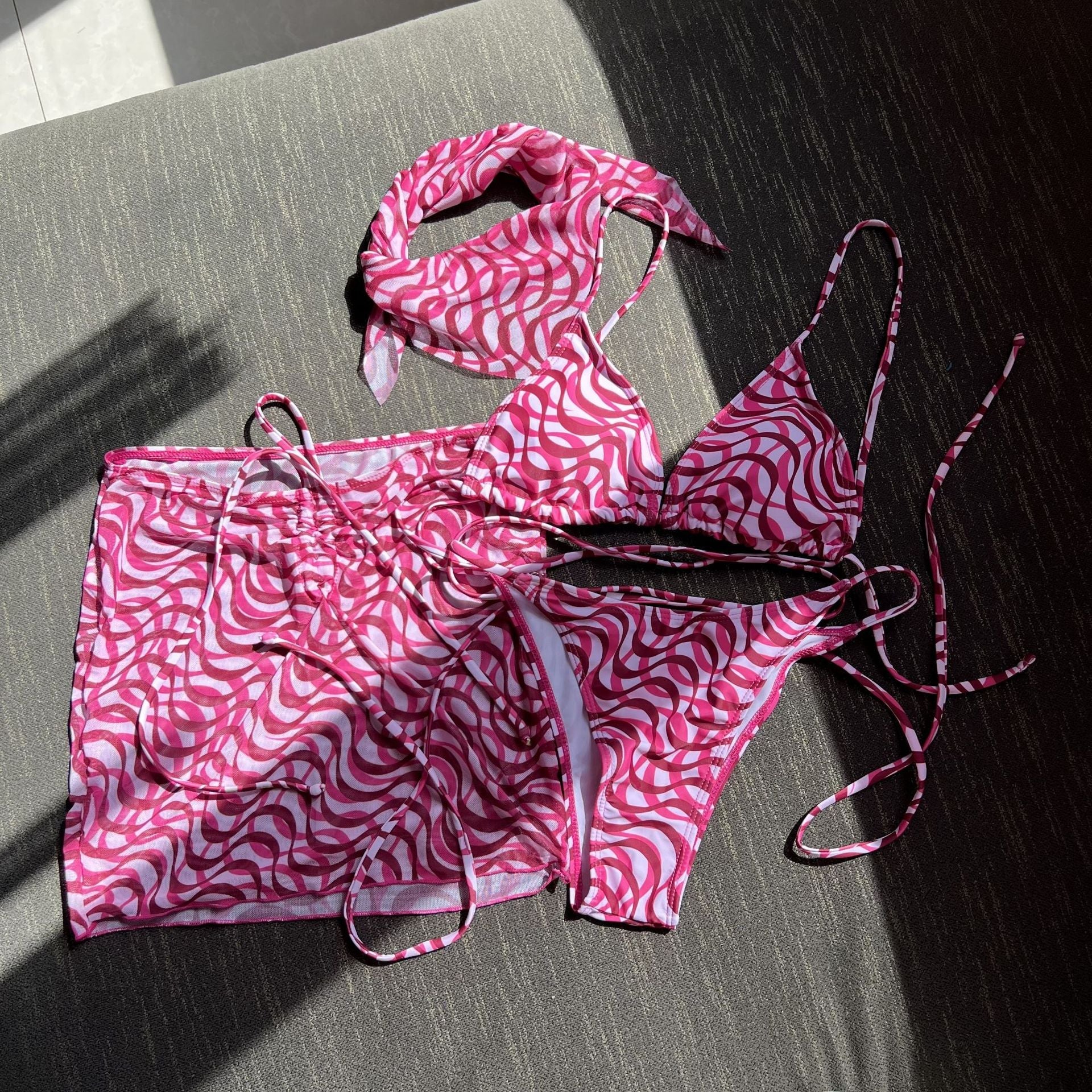 Drawstring Strap Sexy Three Piece Set Swimsuit Bikini Strap