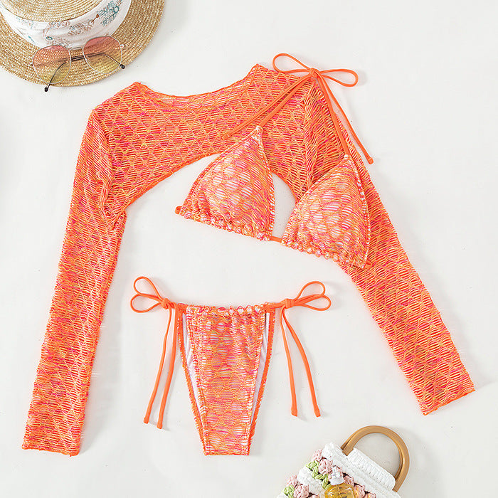 Swimwear Long Sleeve Mesh Coat Ladies Three Piece Set Swimsuit Summer Women