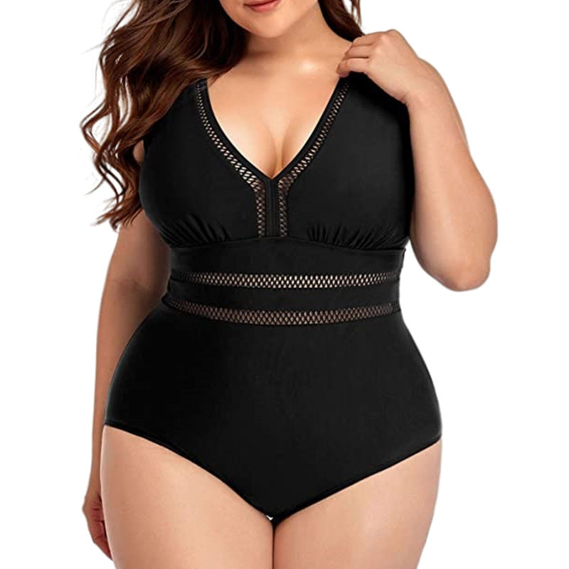 Ladies One Piece Swimsuit Mesh Fabric Stitching Printing Swimsuit Bikini