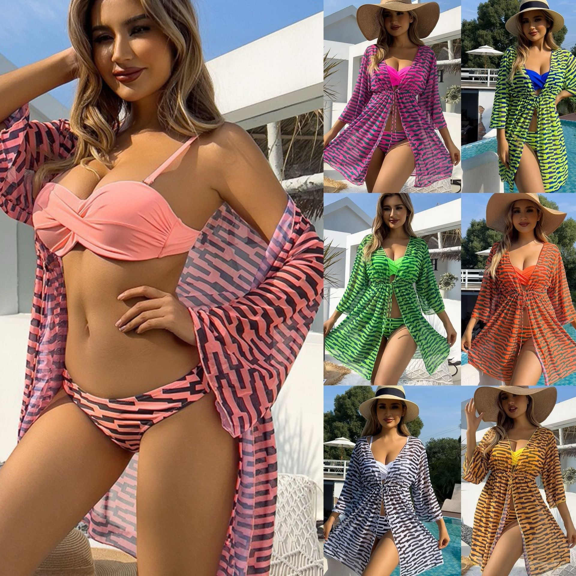 Lonkey Mesh Three Piece Swimsuit Women&