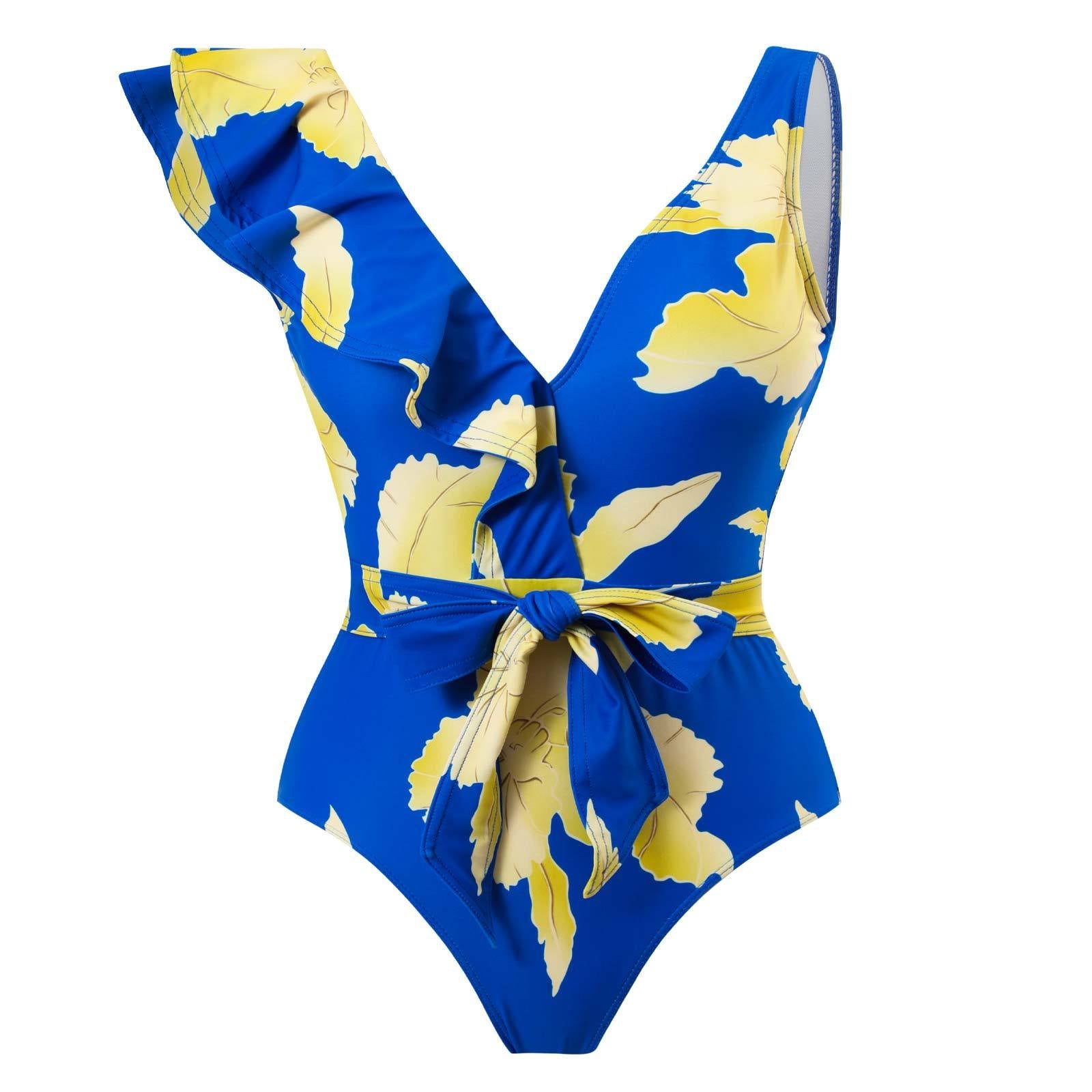 Sexy Swimsuit Women Vintage Ruffled Swimsuit Bikini Chiffon Beach Skirt Set