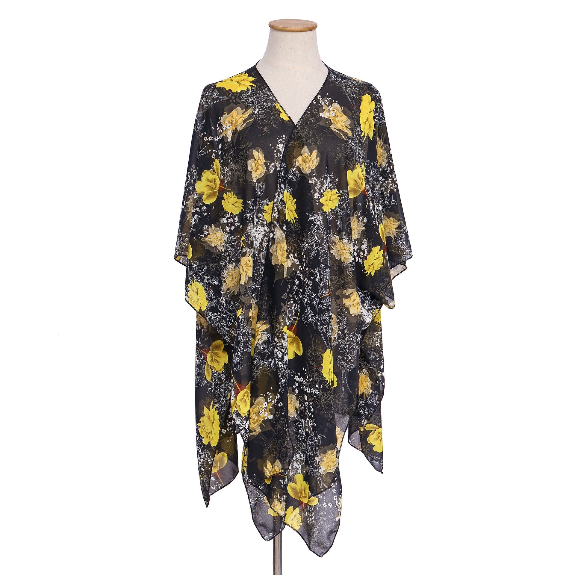Summer Colorful Floral Print Tassel Sunshade Casual Sun Proof Sun Protection Clothing Mid Length Blouse