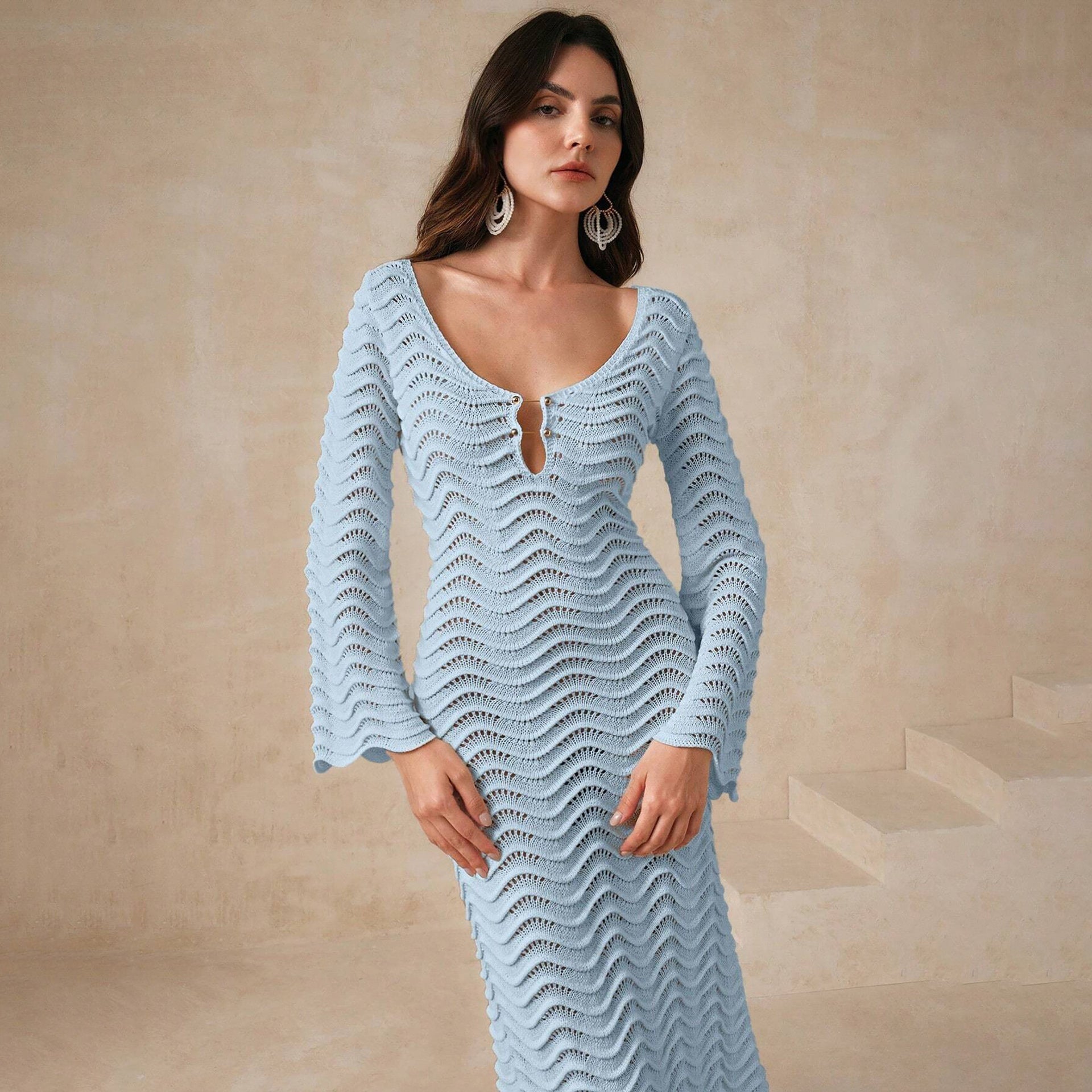Beach Dress Women Solid Color Sexy Knitted Beach Bikini Swimsuit Blouse Sun Protective Clothing