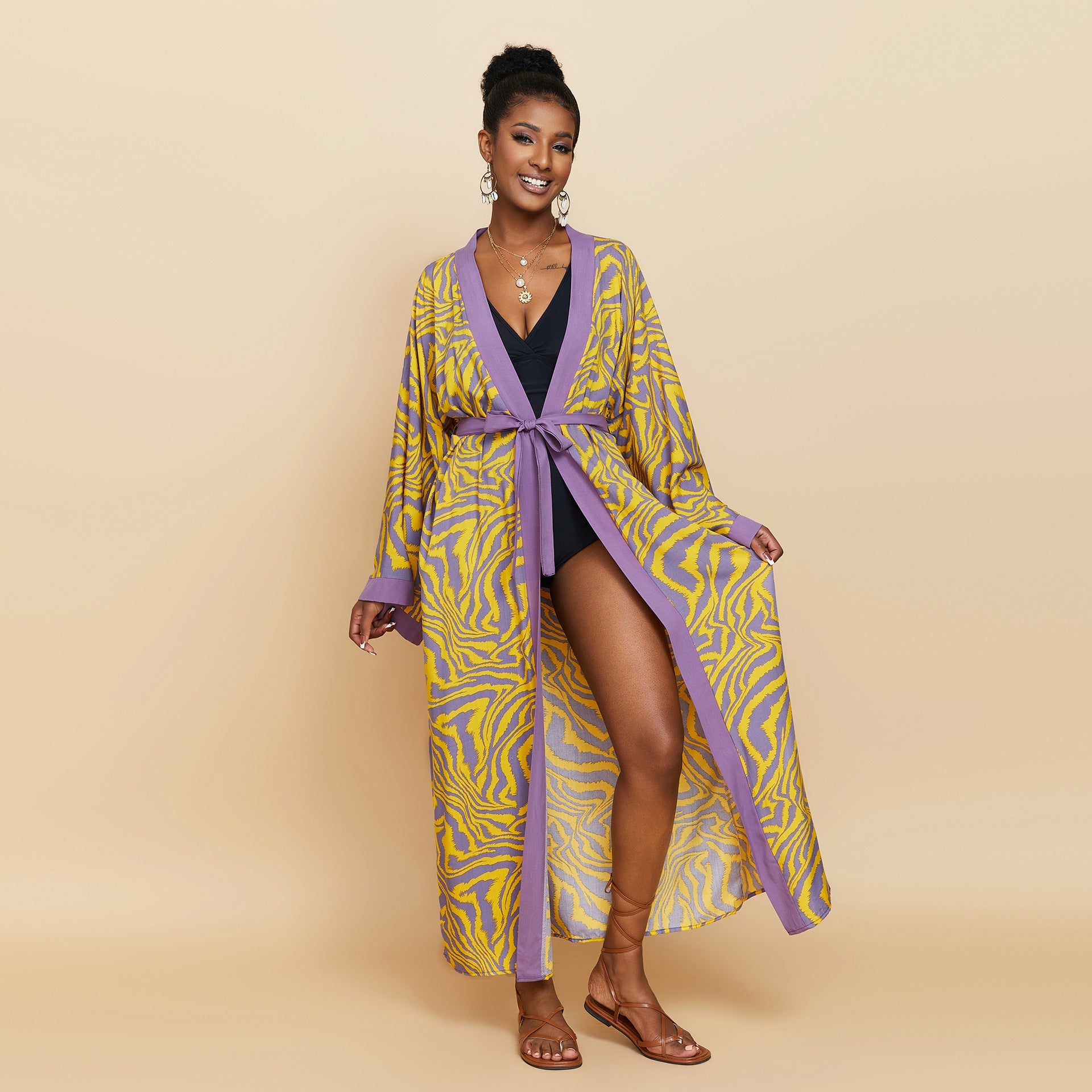 Printed Beach Jacket Sexy Sun Protection Cardigan Loose Vacation Swimsuit Blouse