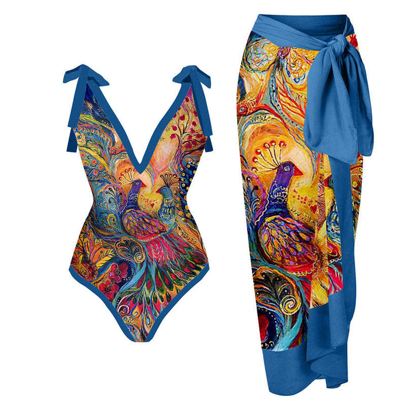Women Sexy Siamese Conservative Cover Belly Thin Swimsuit Spring Bathing Suit Women Chiffon Beach Dress