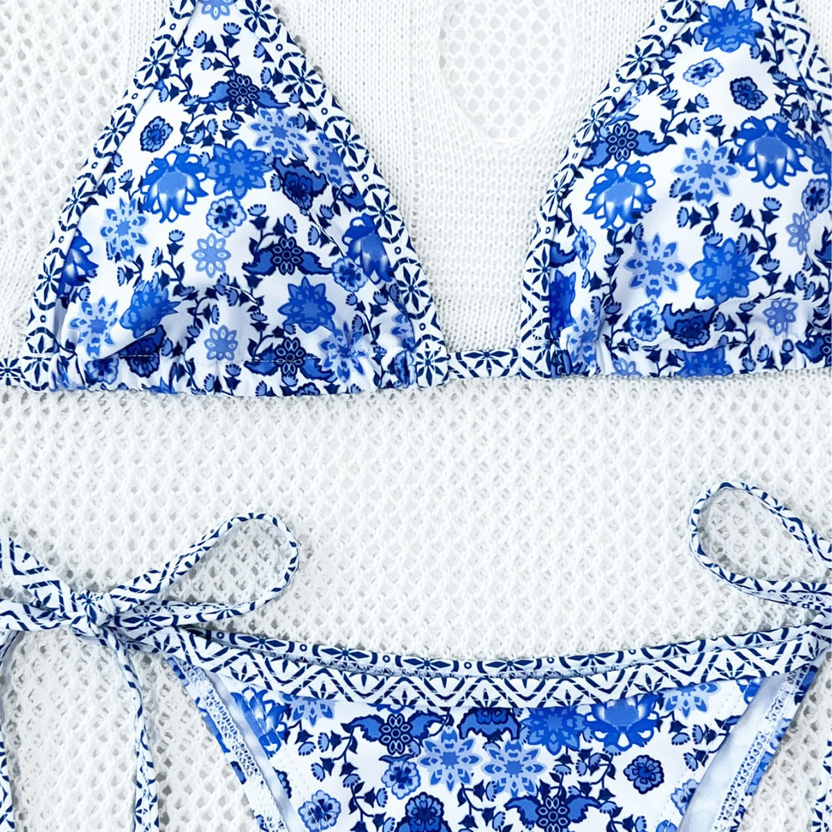Ladies Split Ethnic Printing Lace up Sexy Swimsuit Bikini