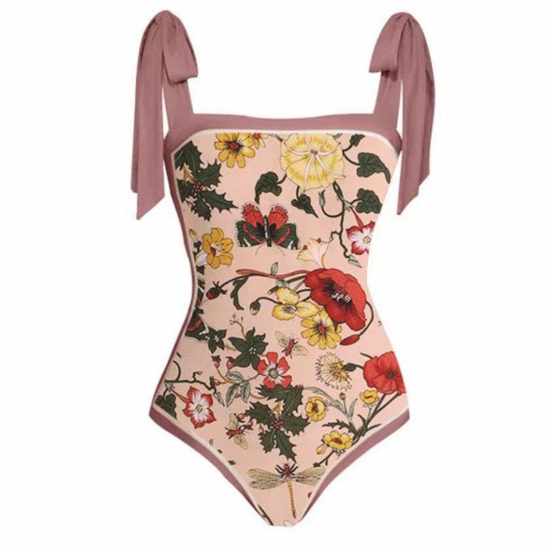 Double Sided Swimsuit Printed Conservative Cover Belly Sheath Dress Two Piece Swimsuit