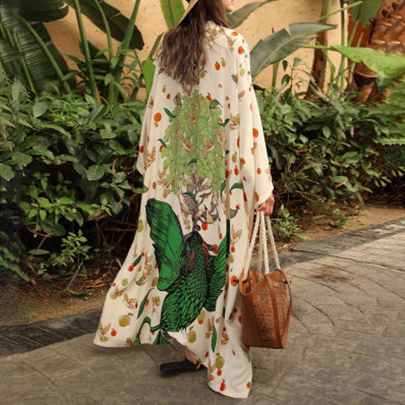 Polyester Printed Long Sun Protection Cardigan Women Swimsuit Outer Beach Cover Up Women&