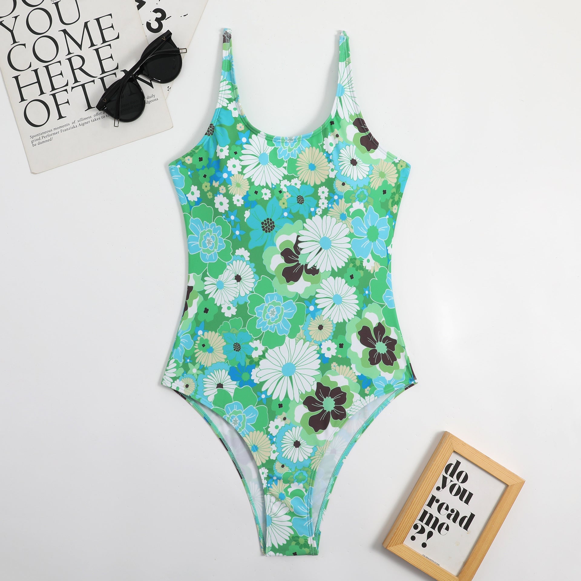 Sexy Siamese Multicolored Floral Sling Triangle Ladies Spring Bikini Swimsuit Swimwear