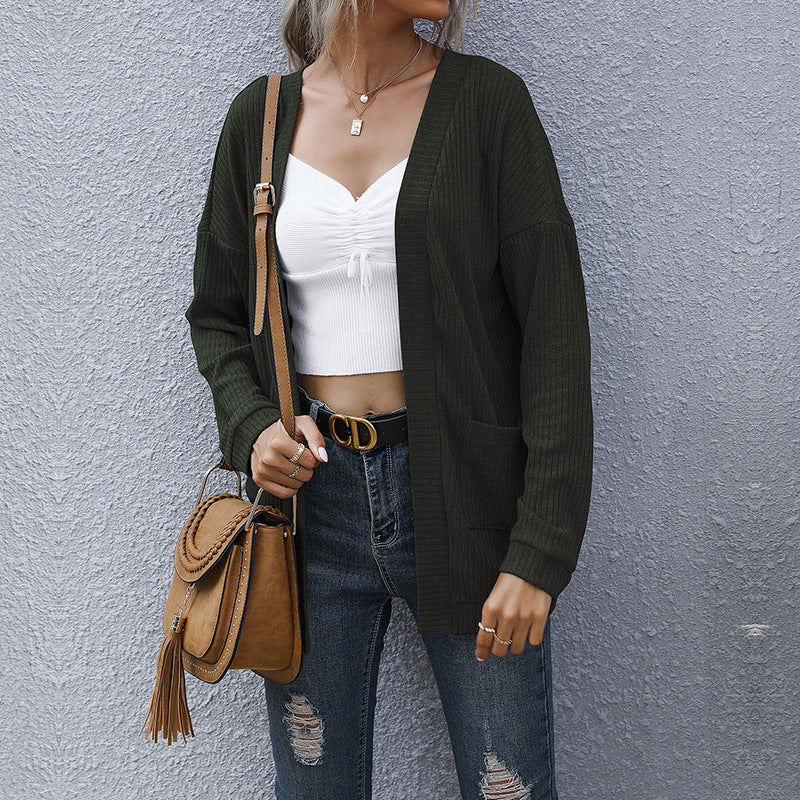 Autumn Winter Casual Women Wear Basic Long Sleeve Solid Color Long Sweater Cardigan