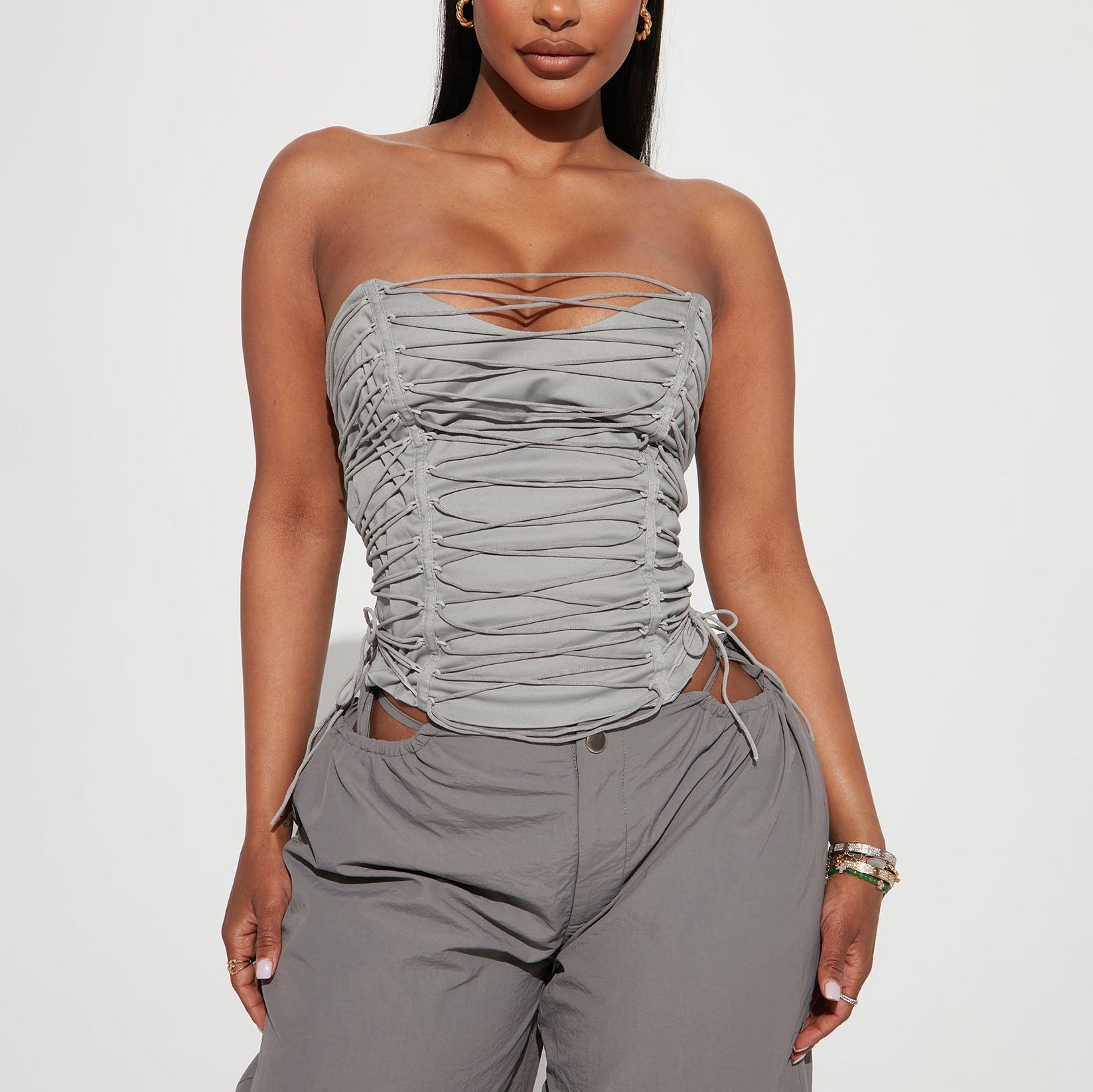 Sexy Cropped Top Strap Design Corset Sexy Cool Girl Boning Corset Vest Women