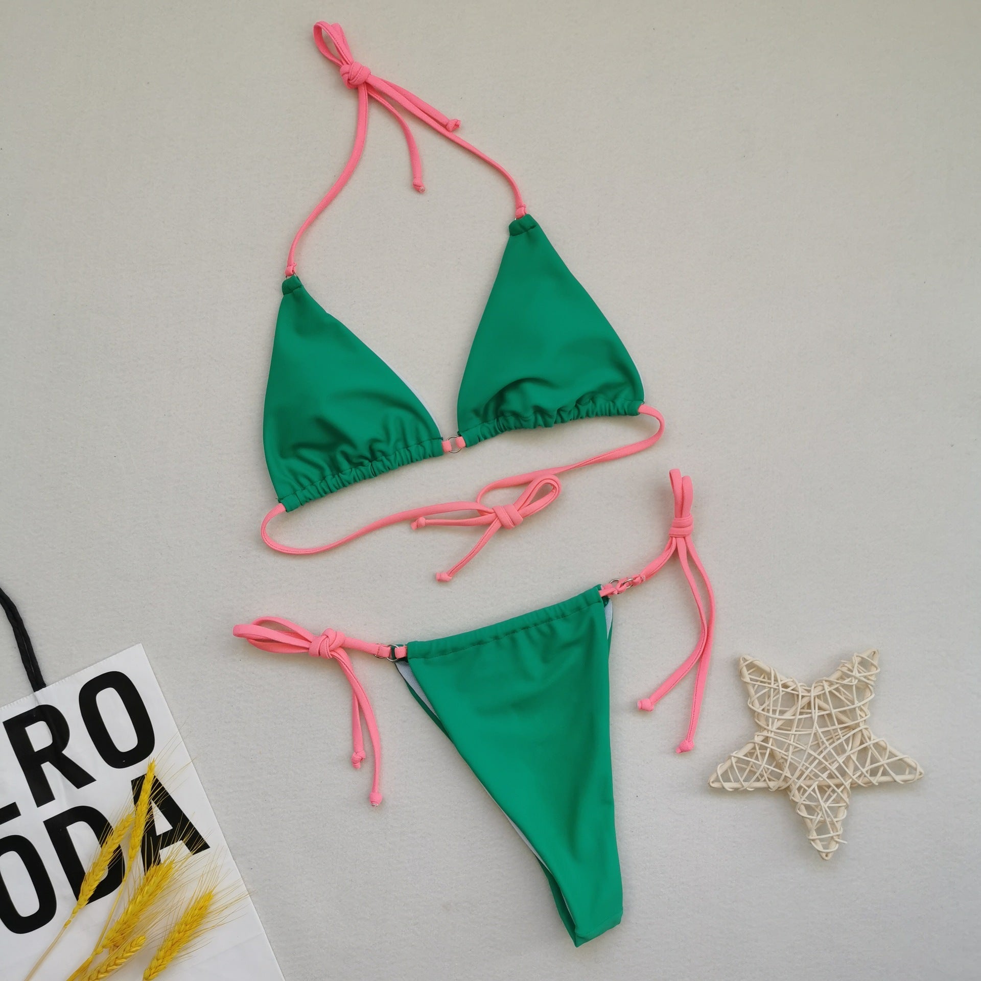 Sexy Triangle Soft Bag Drawstring Bikini Strap Backless Lace Up Swimsuit Women