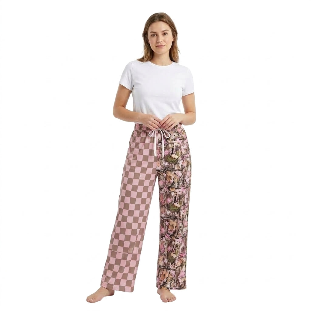 Pink plaid camo adult women fall pants