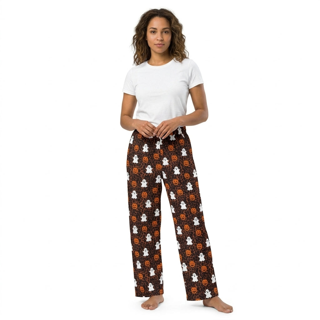 Leopard ghost pumpkin adult women Halloween pants