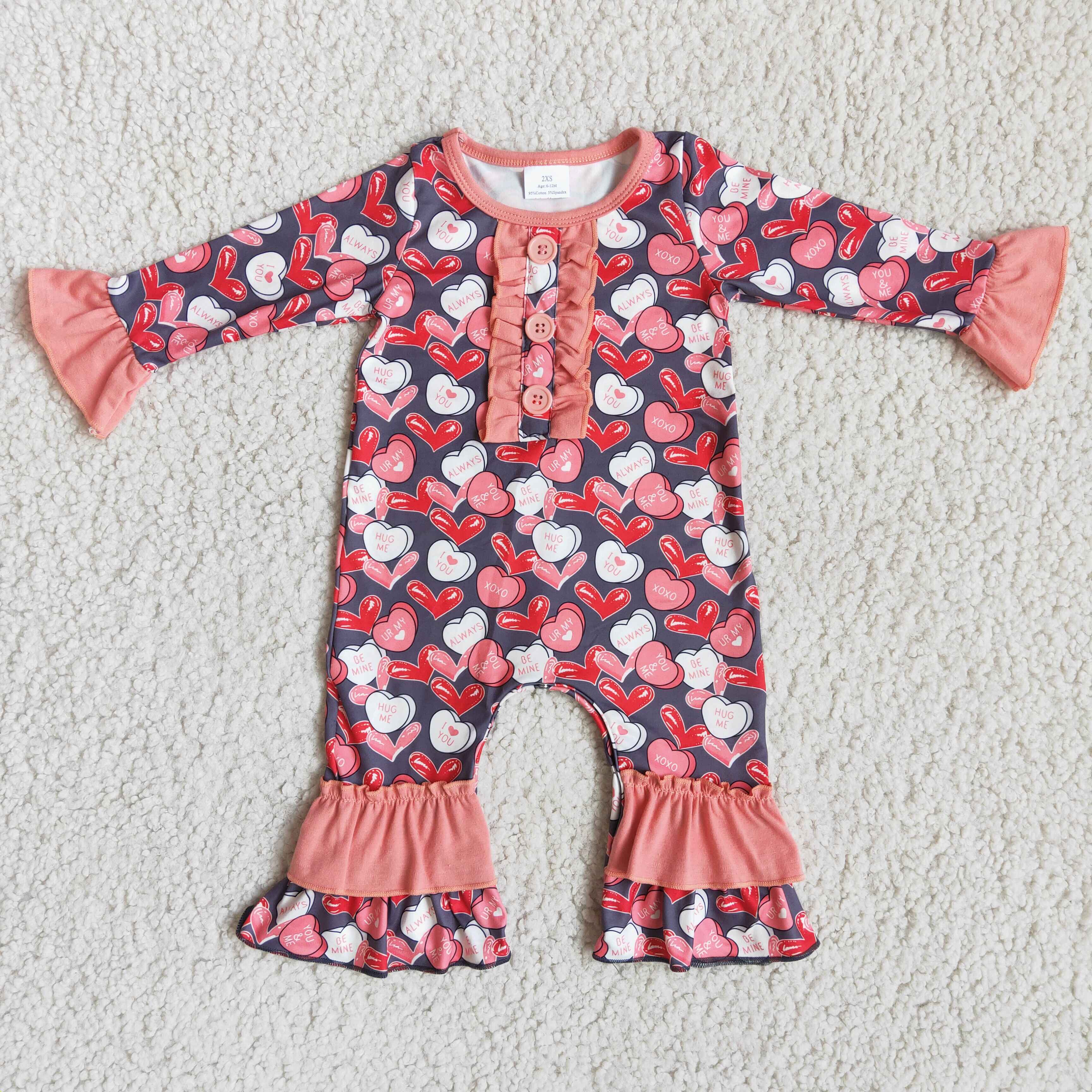 Heart print long sleeve baby girls valentine&