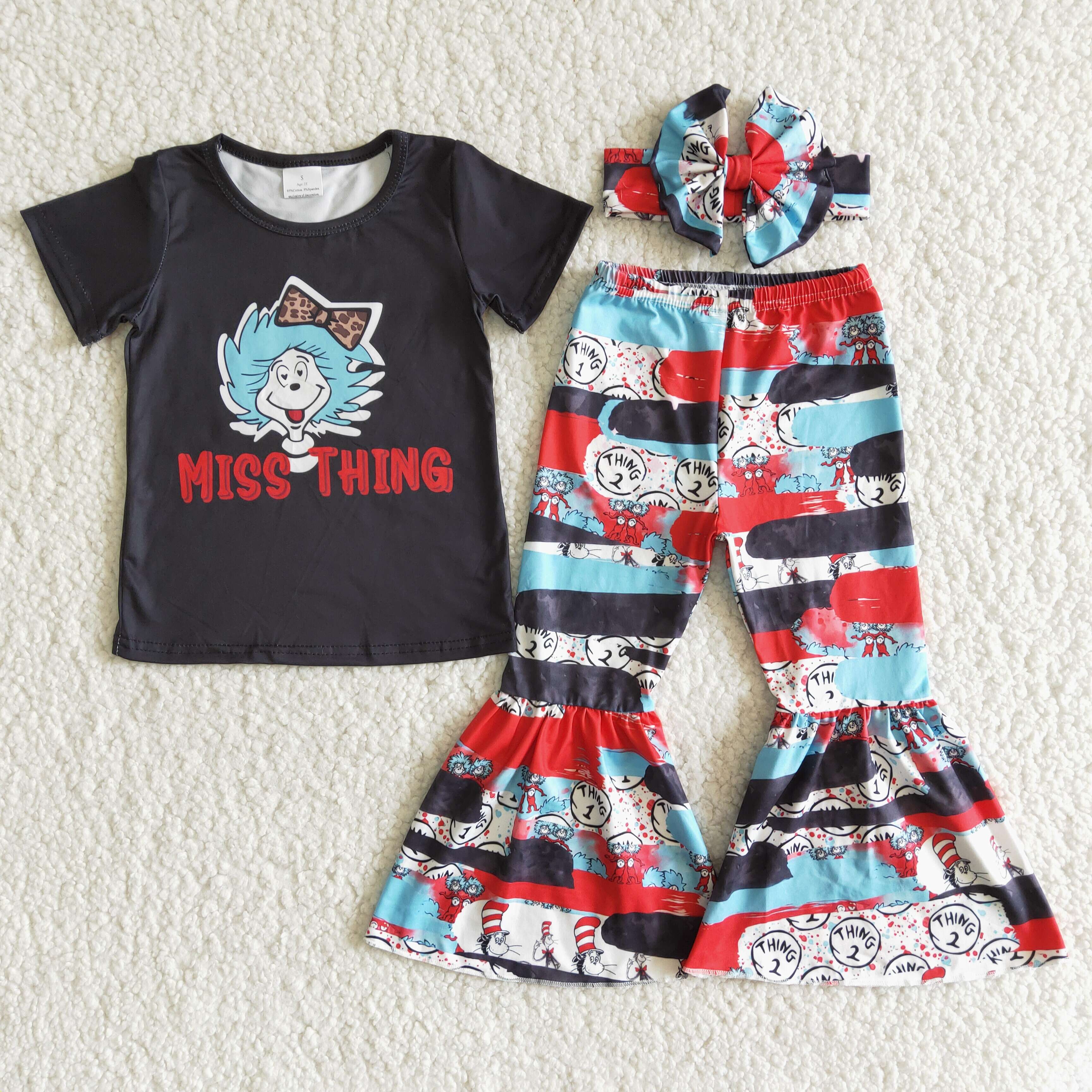 Miss thing cat black shirt bell bottom pants baby kids boutique clothing