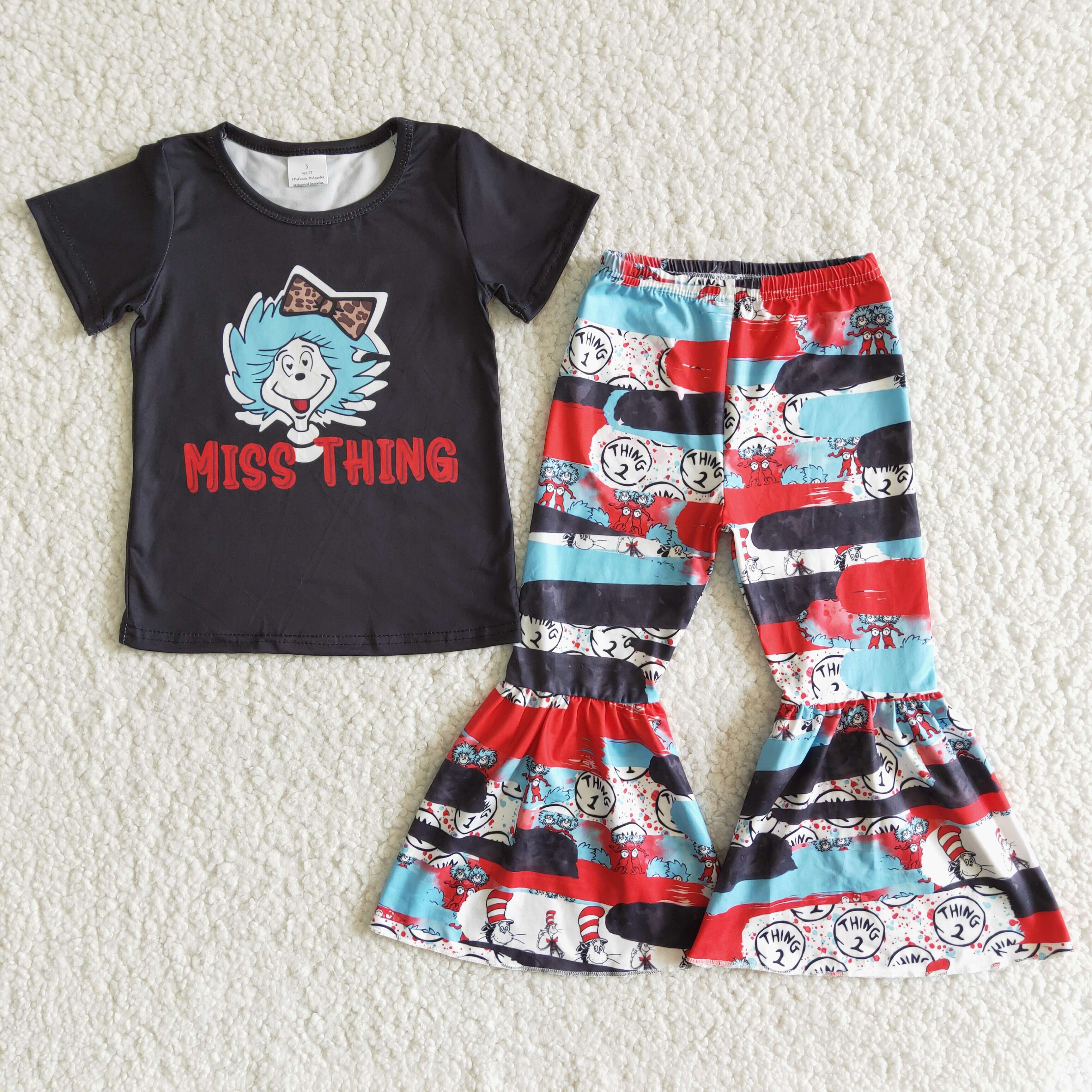 Miss thing cat black shirt bell bottom pants baby kids boutique clothing