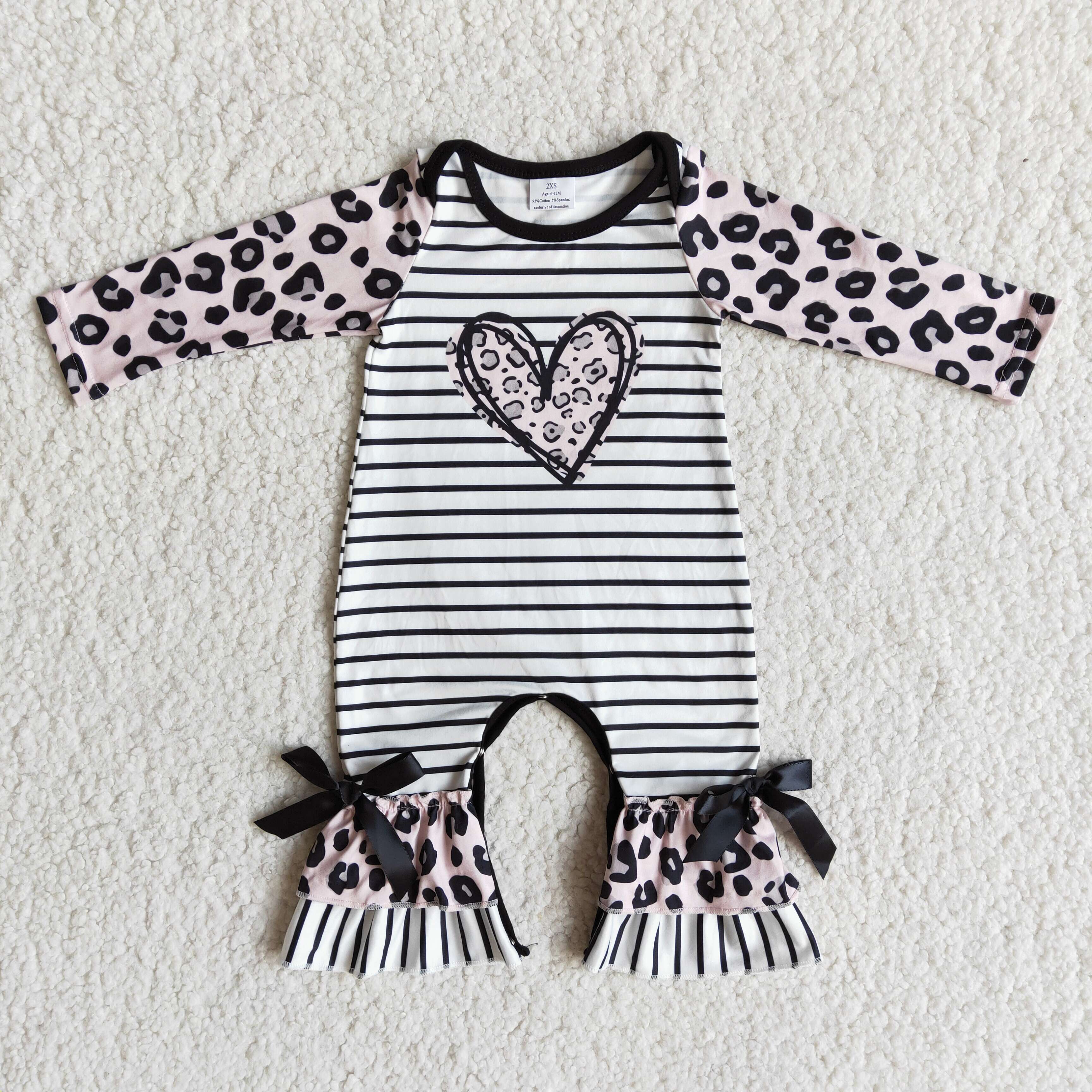 Leopard heart print long sleeve baby valentine&