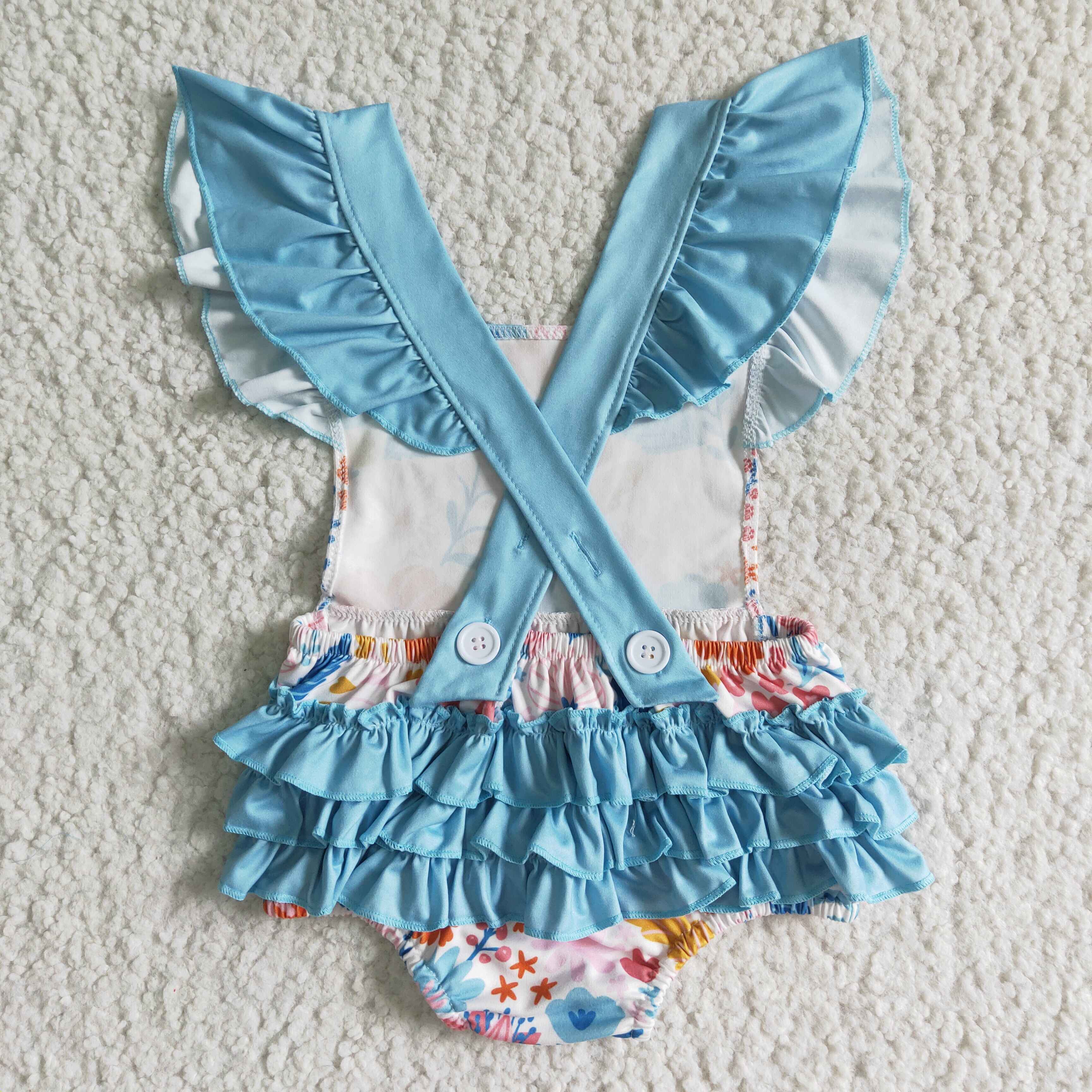 Flutter sleeve floral ruffle bubbles kids baby romper