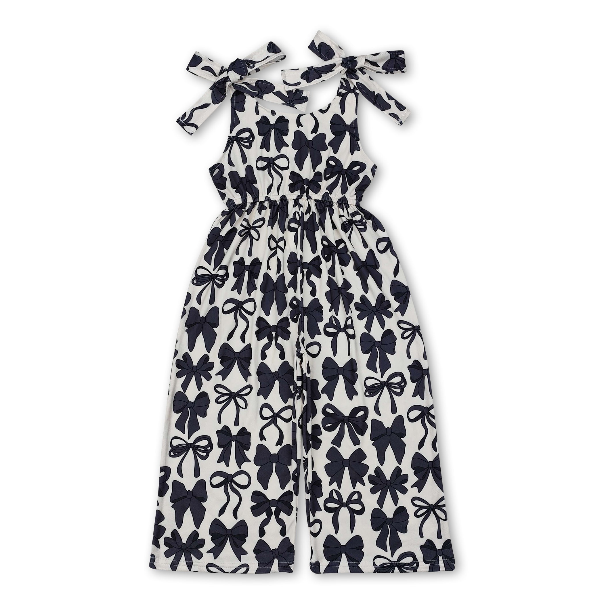 Straps black bow kids girls summer jumpsuit