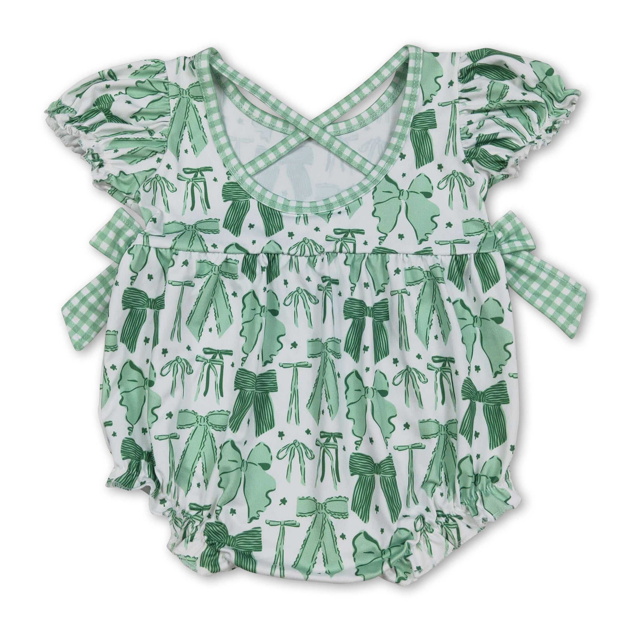 Short sleeves green bow girls St Patrick&