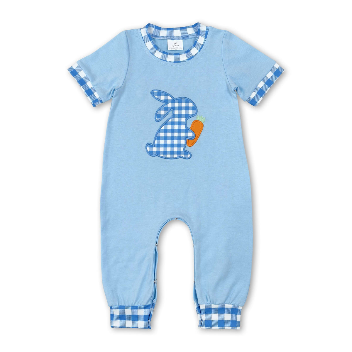 Plaid rabbit carrot embroidery baby boy Easter romper