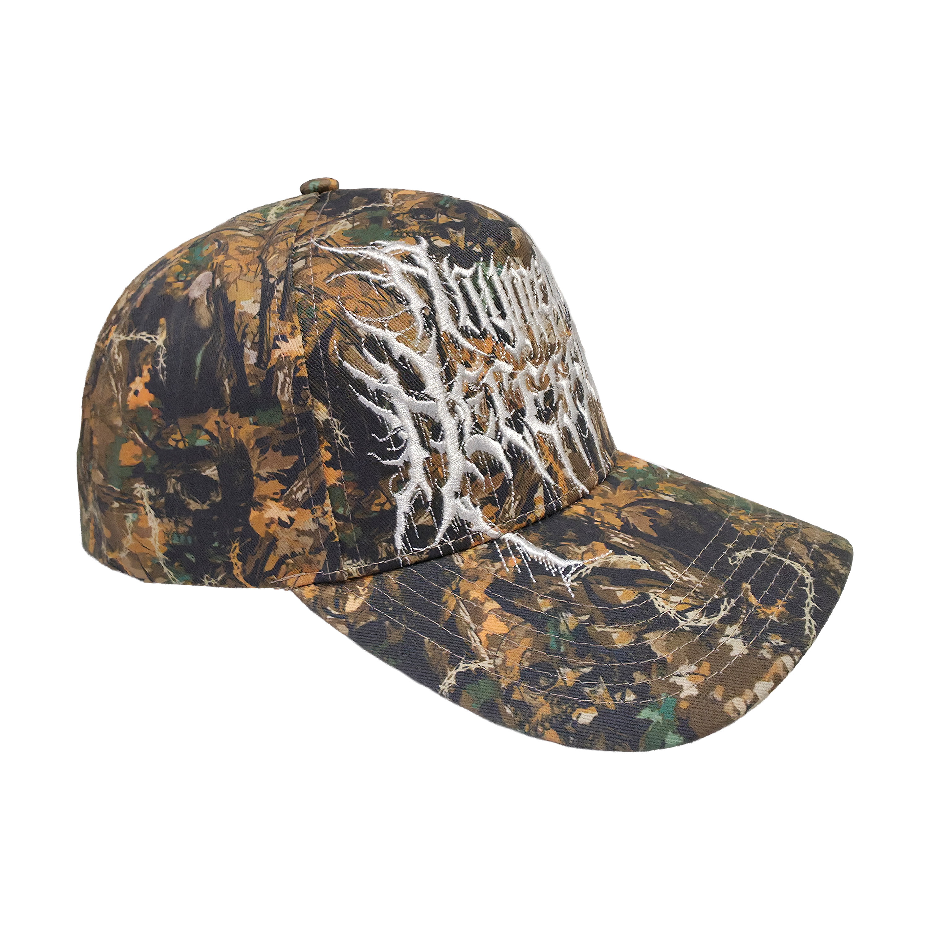 Camouflage Mayhem Hat by Any Means Necessary Clothing featuring a stylish camo design and adjustable fit.