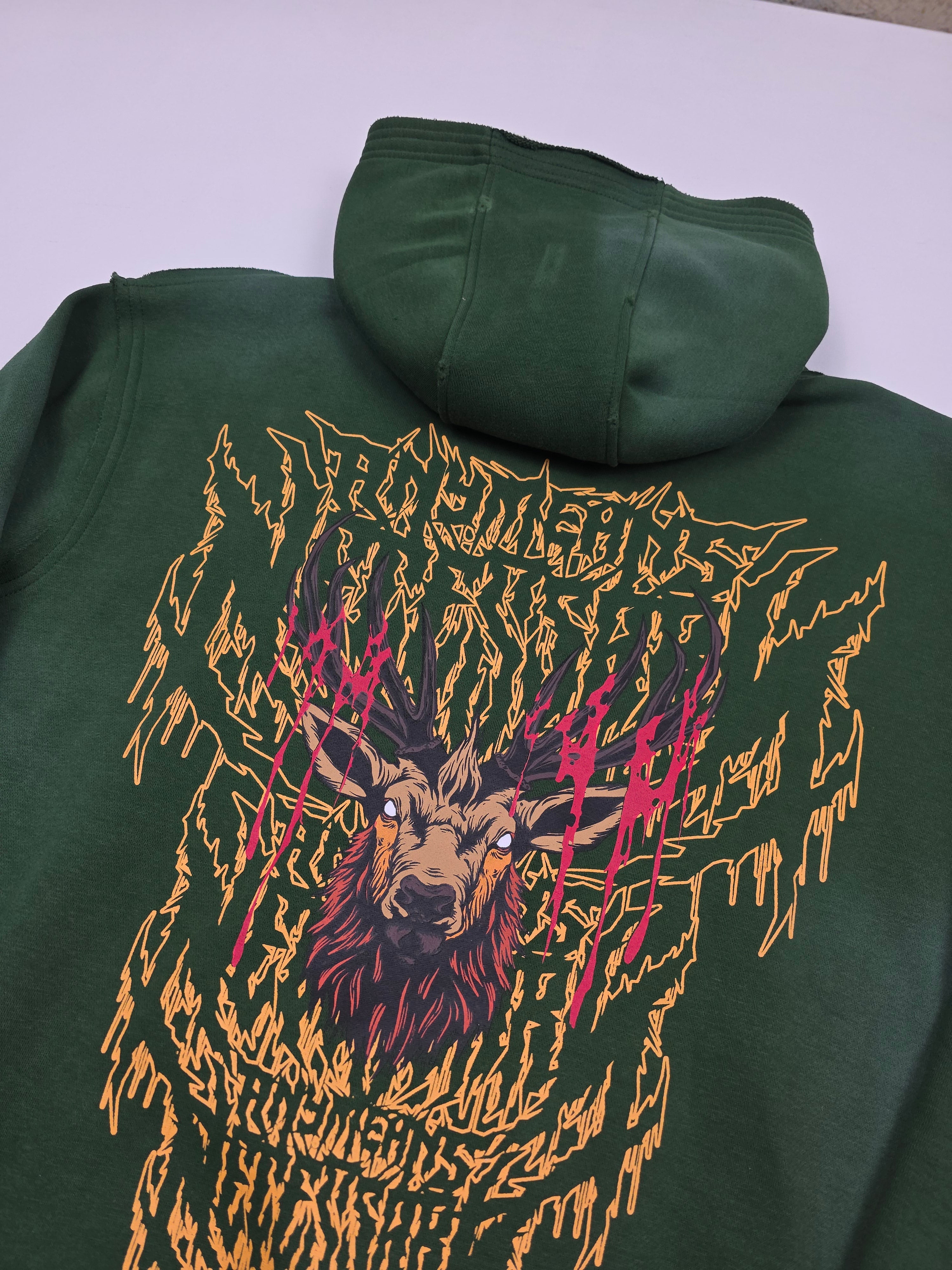 Green Trophy Pullover Hoodie by Any Means Necessary Clothing, showing front view with hood and logo design.