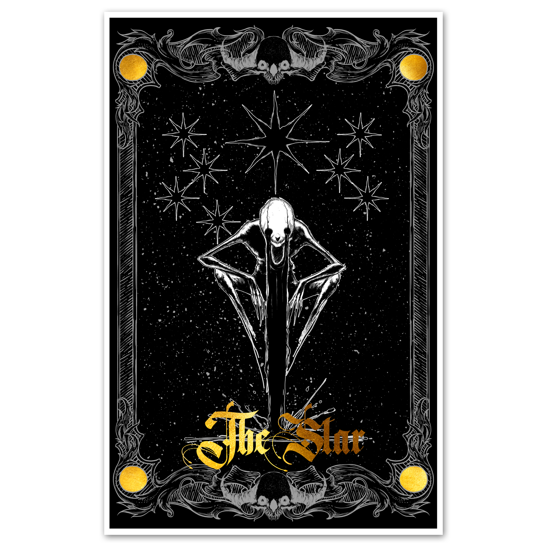 11x17 tarot poster featuring The Star Major Arcana card from Any Means Necessary Clothing. Colorful, detailed tarot illustration.