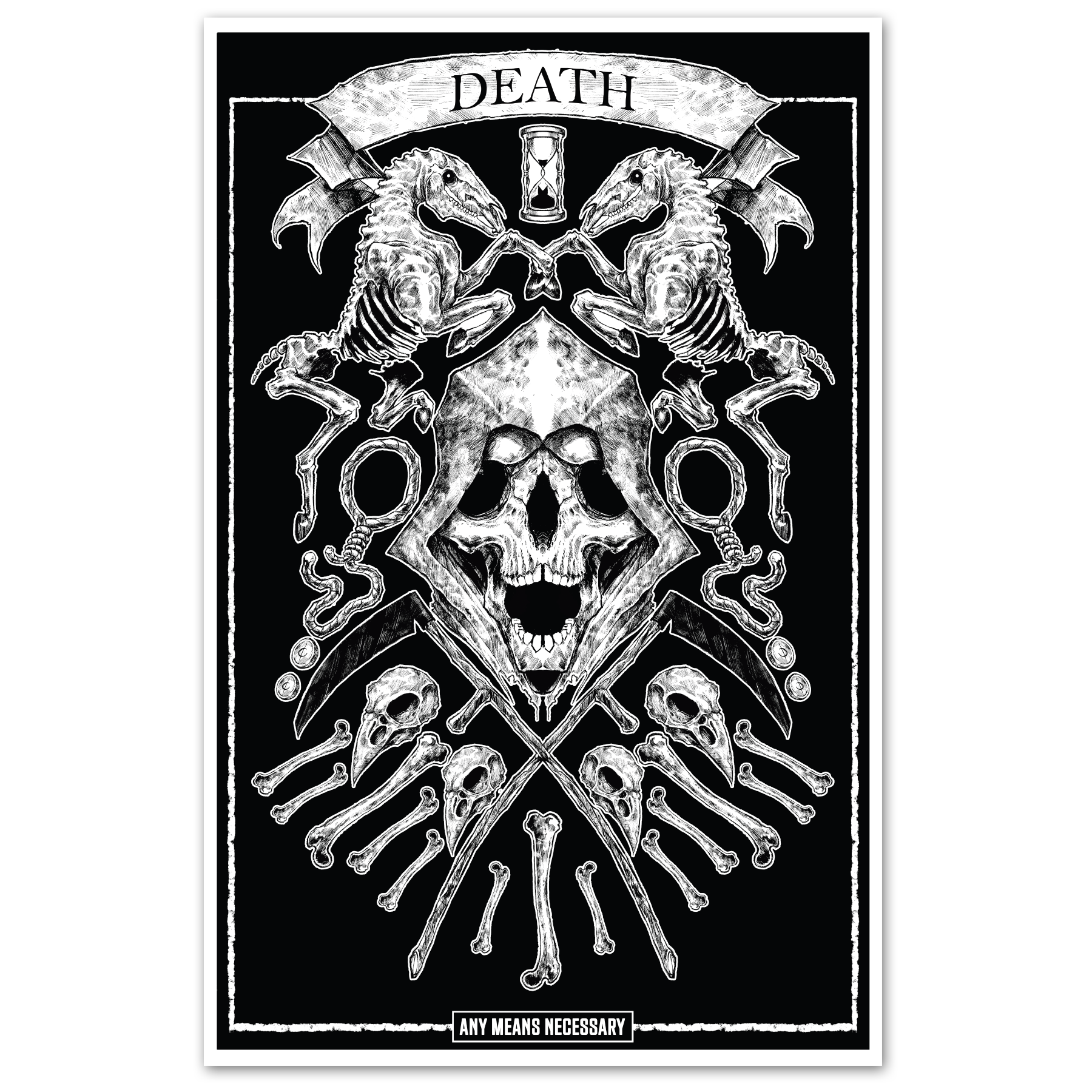 4 Horsemen Death poster by Any Means Necessary Clothing, featuring dark, detailed artwork of the four horsemen on an 11x17 inch print.