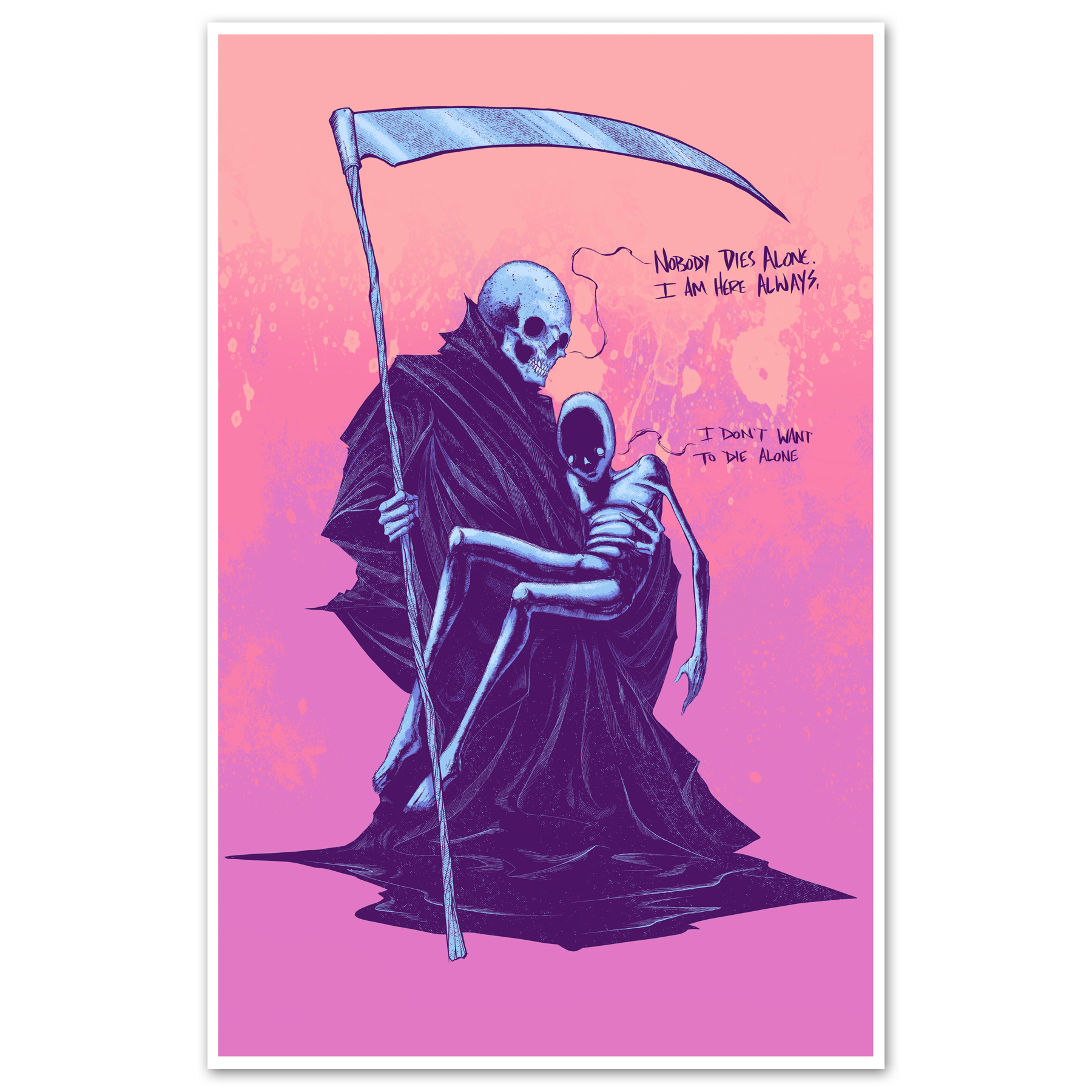 Nobody Dies Alone poster by Any Means Necessary Clothing featuring bold text and minimalist design on a white background.