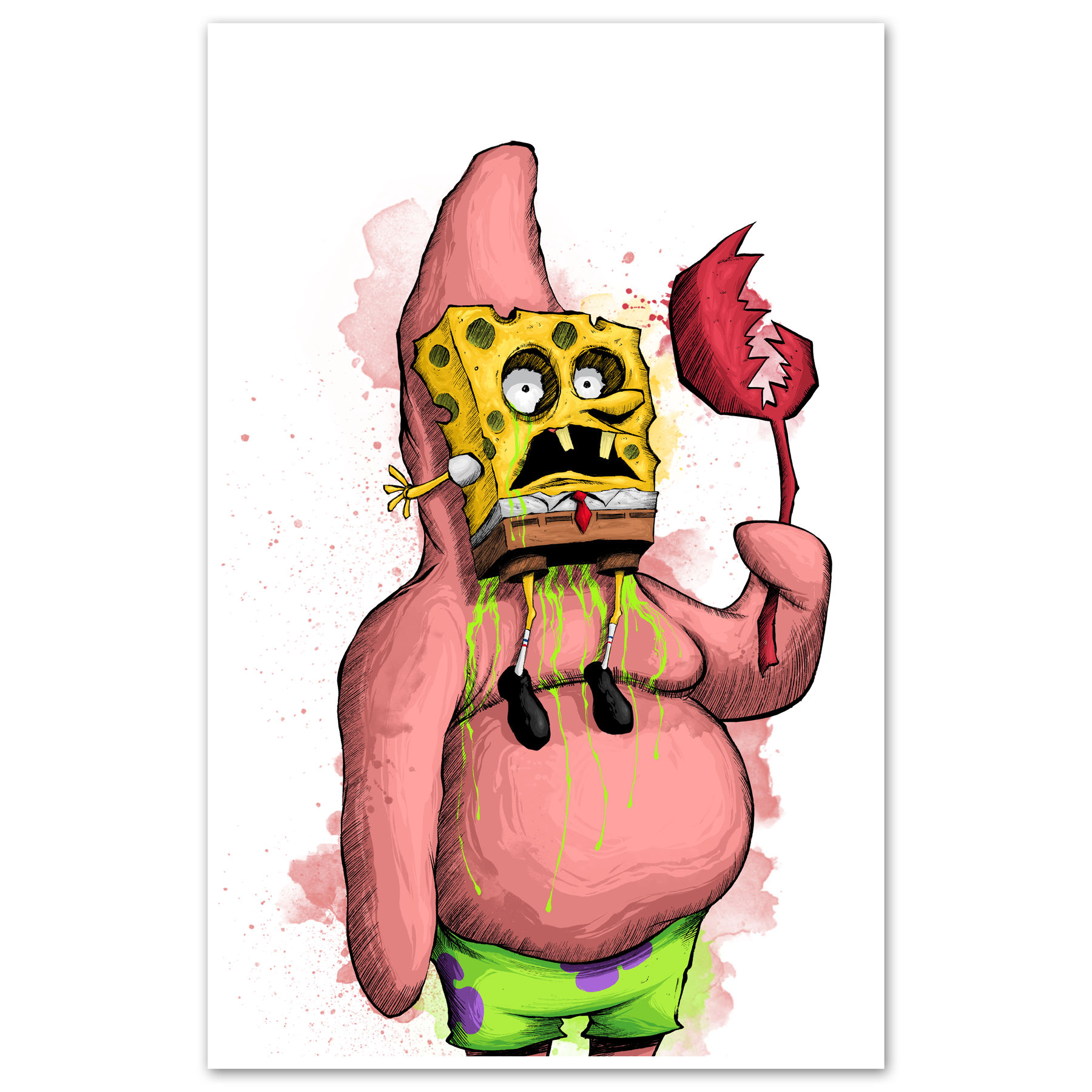 Patrick print poster by Any Means Necessary Clothing featuring a vibrant, artistic illustration of Patrick Star from SpongeBob SquarePants.