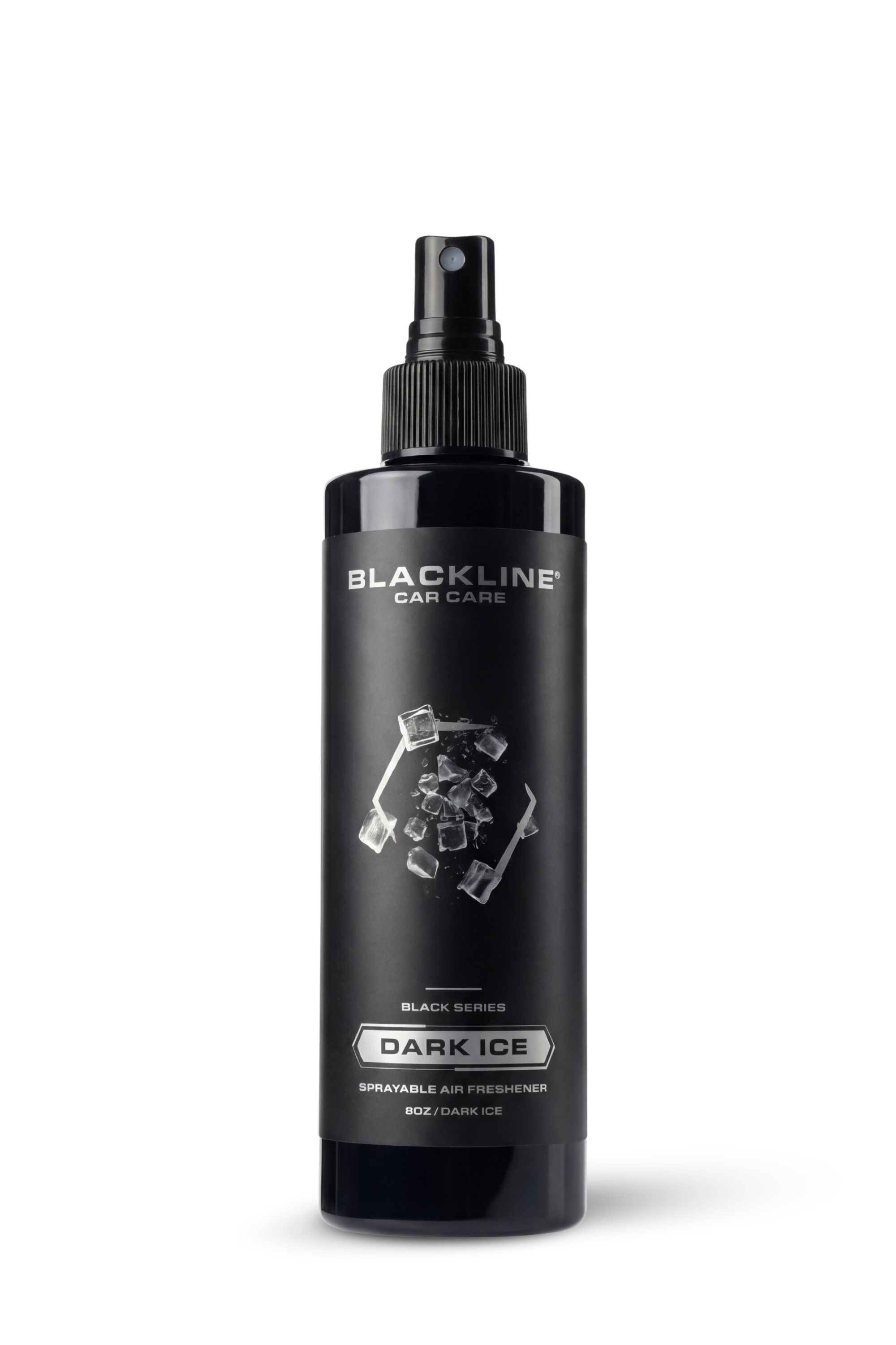 Blackline Car Care Blackline® 8oz Dark Ice car air freshener hanging in a vehicle interior, freshening the car with a dark ice scent.